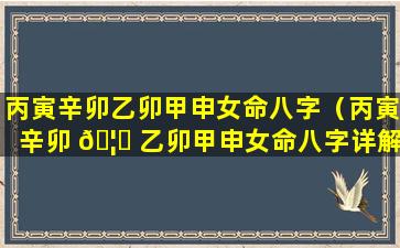 丙寅辛卯乙卯甲申女命八字（丙寅辛卯 🦟 乙卯甲申女命八字详解 🐝 ）